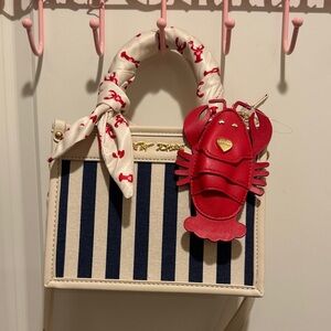 Betsy Johnson Tote Bag with Red Lobster Charm - White/Navy